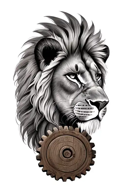 Lion And Three Wooden Gear Wheel
