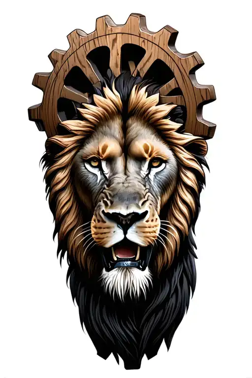 Lion And Three Wooden Gear Wheel