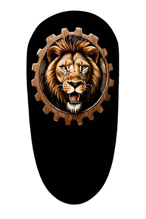 Lion And Three Wooden Gear Wheel