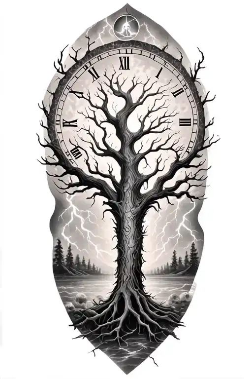 Ygdrasil And Lightining Storm And Time And Nature