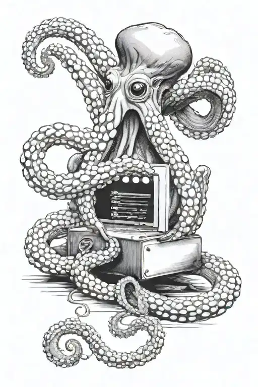 Octopus Holding A Laptop With One Tentacle
