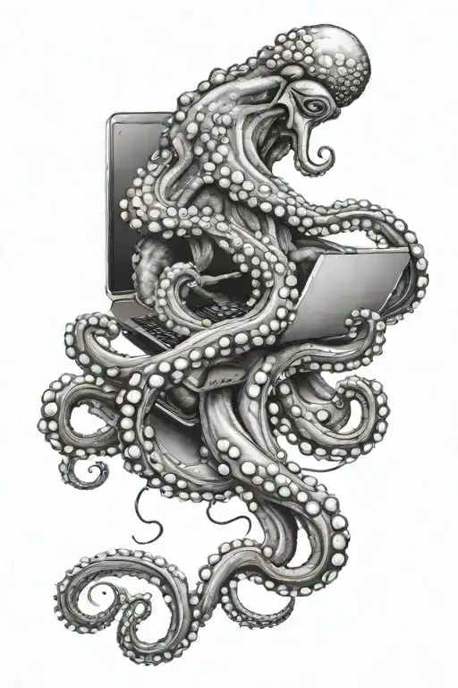 Octopus Using A Laptop With One Tentacle