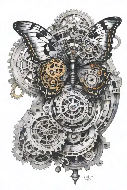 A Realistic Portrait Of A Butterfly Morphing Into A Clockwork Mechanism