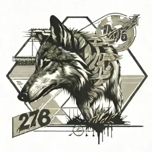 An Abstract Representation Of A Sports Field With A Wolf And The Year 1978 Intertwined