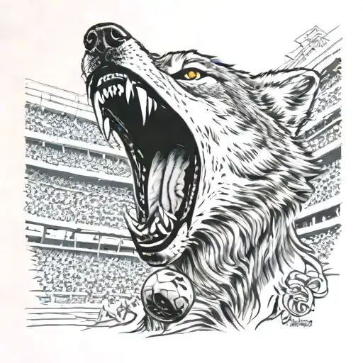 Wolf With Open Mouth In A Football Stadium