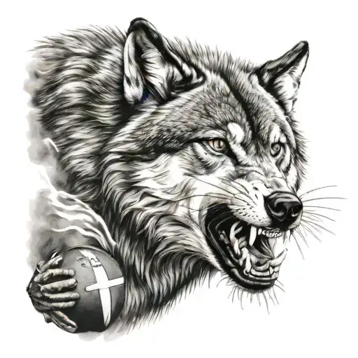 Wolf With His Mouth Open In A Football Stadium With The Year 1978 And Sea