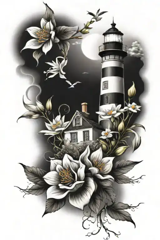 Lighthouse With Flowers Surrounding Them