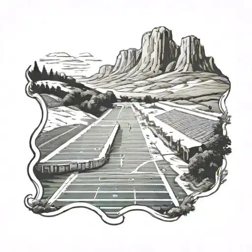 A Football Field Landscape With A Path For Walking Winding Through It