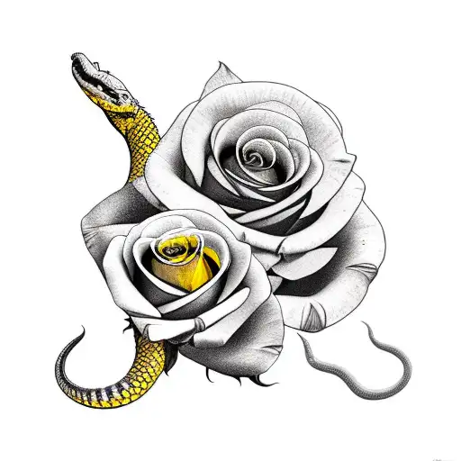 Yellow Roses Background With Rattlesnake And Dagger Foreground