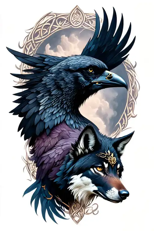 Morrigan Celtic Goddess Crow And Wolf