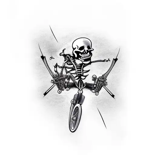 Skeleton Riding A Motorcycle In A Purple Storm