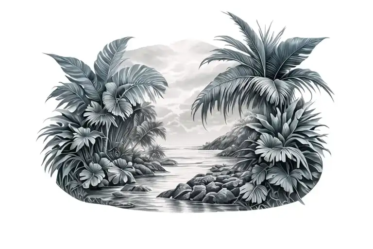 Malia Cursive 3D Tropical Plant Scene