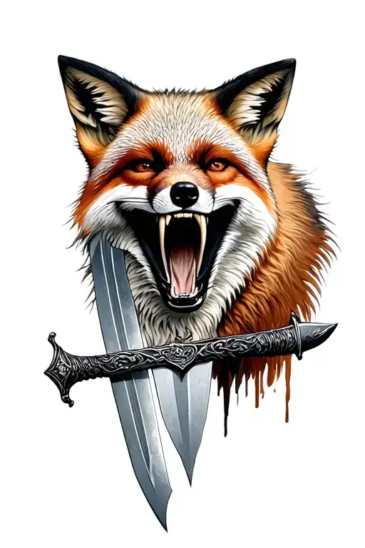 Fox Holding Sword In Mouth Open