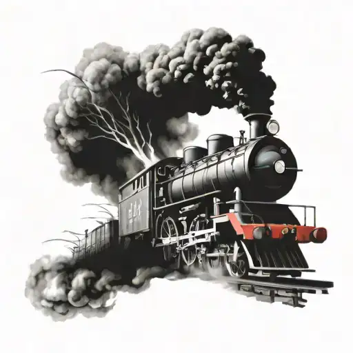 Thomas The Tank Engine On Fire With The Twin Towers And Wind Turbines In The Background