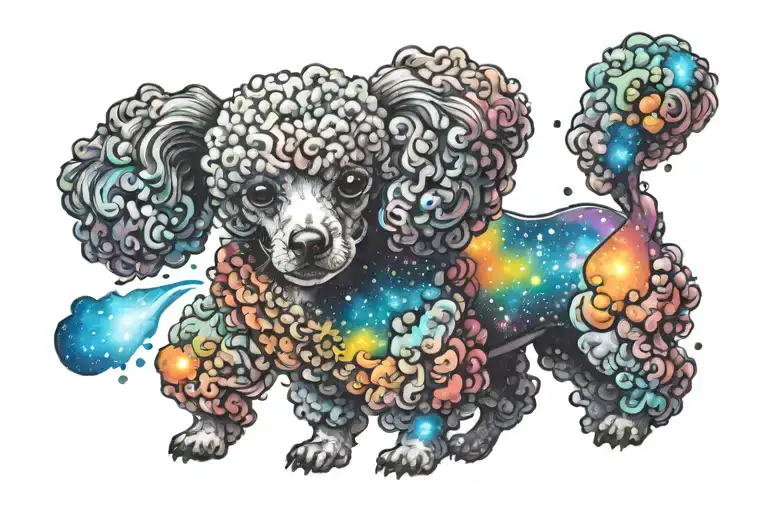 Cosmic Colorful Majestic Poodle Into Colorful Hyper Realistic Space Galaxy