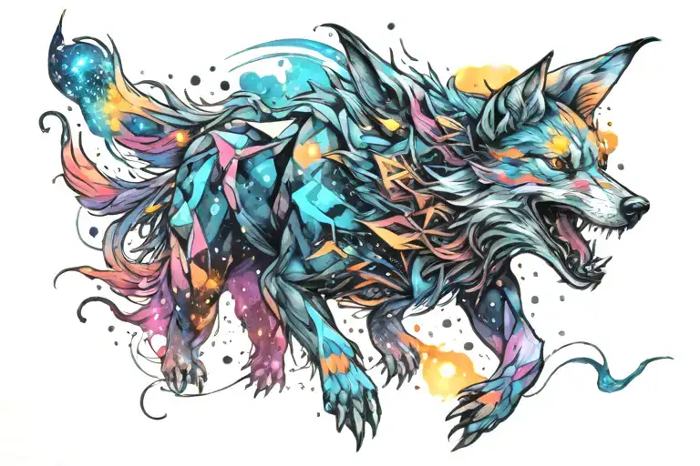 Cosmic Colorful Majestic Fenrir Into Colorful Hyper Realistic Space Galaxy