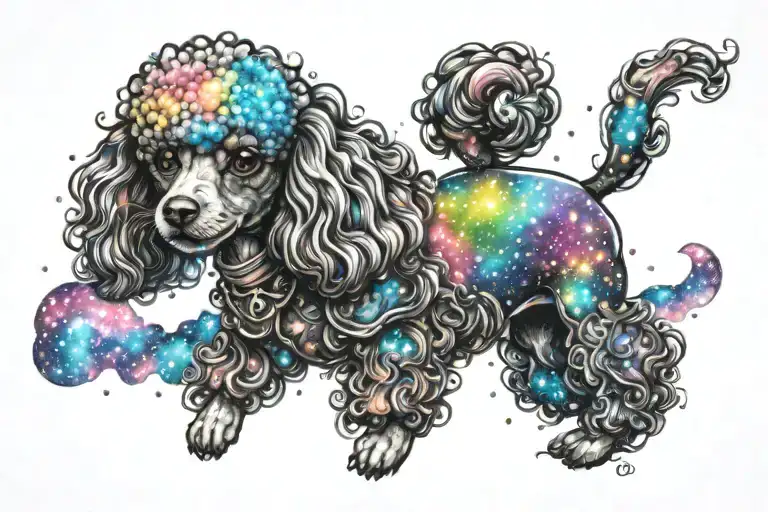 Cosmic Colorful Majestic Small Poodle Into Colorful Hyper Realistic Space Galaxy