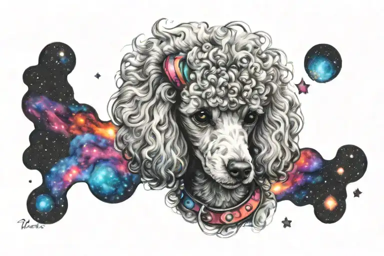 Cosmic Colorful Majestic Small Poodle Into Colorful Hyper Realistic Space Galaxy