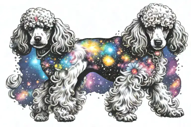 Cosmic Colorful Majestic Small Poodle Into Colorful Hyper Realistic Space Galaxy