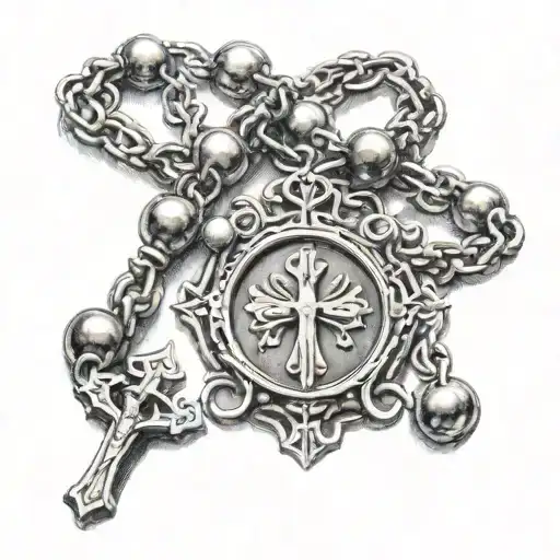 Rosary With Chain And Medallion Around The Arm