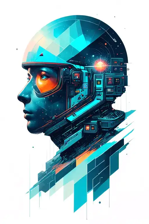 A Geometric Space Landscape Inspired By Technology Incorporating A Small Amount Of Cyan