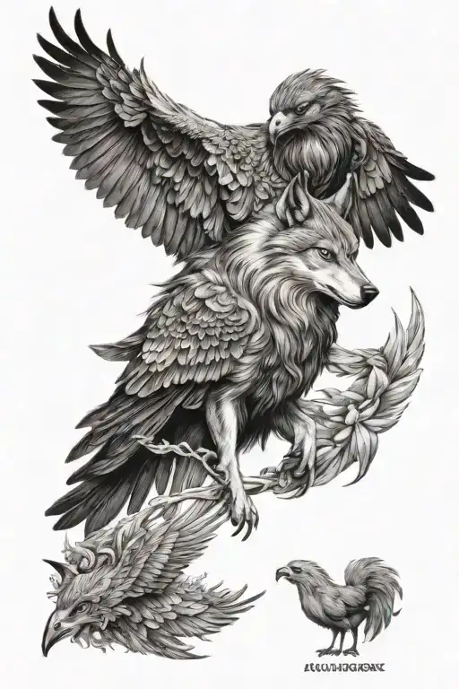 Wolf And Pheonix Bird