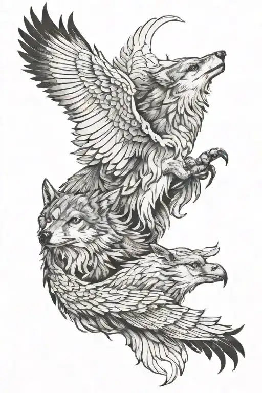 Wolf And Pheonix Bird
