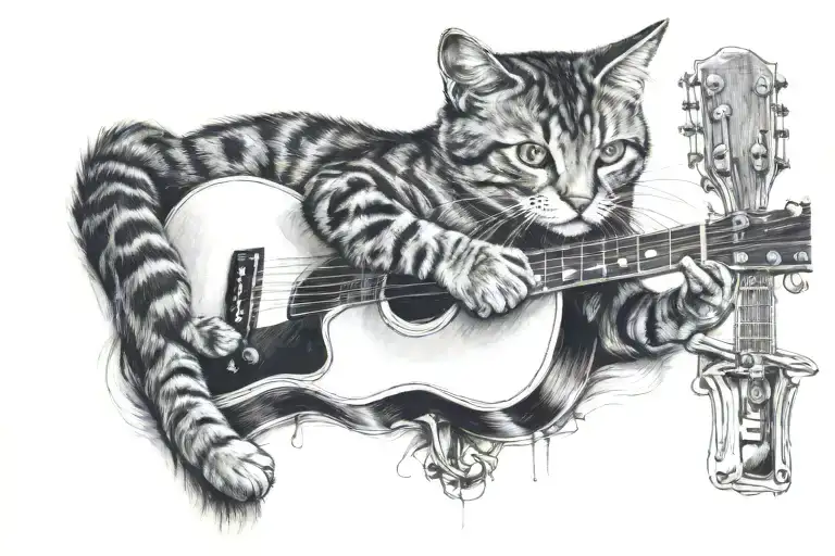 Cat Playing A Guitar