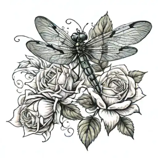 A Dragonfly Gracefully Landing On A Blooming Rose