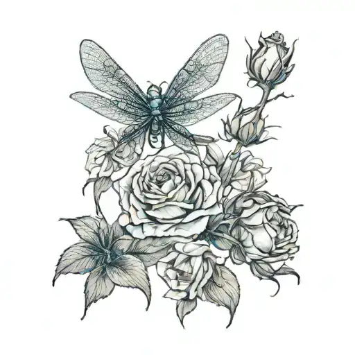 A Dragonfly Gracefully Landing On A Blooming Rose