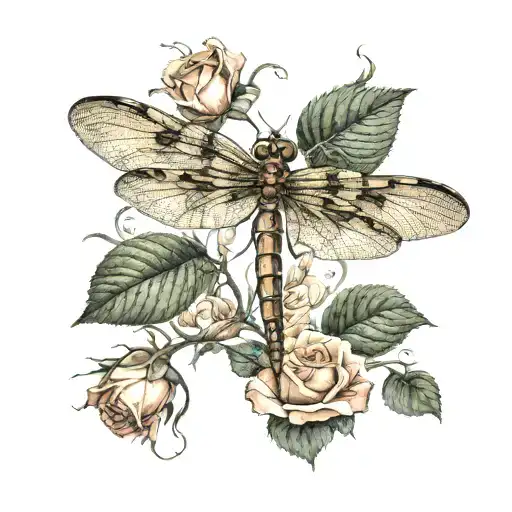 A Dragonfly Gracefully Landing On A Blooming Rose