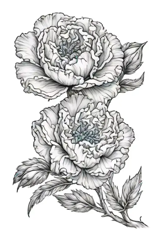 Black And Grey Tattoo Of A Realistic Carnation Flower With Light Blue Accents