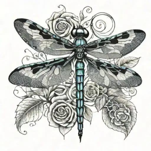 A Mystical Dragonfly With Intricate Rose Patterns On Its Wings