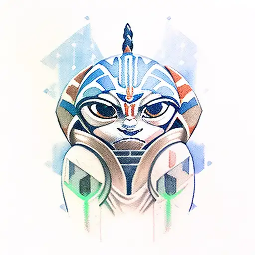 Ahsoka Tano Star Wars With Two Lightsabers Watercolor
