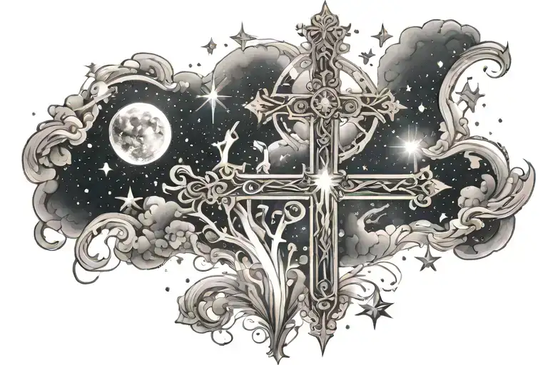 A Celestial Scene With Stars And A Cross Symbolizing Faith And Spirituality