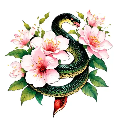 Collar Bone Tattoo Sakura Flowers And Snake