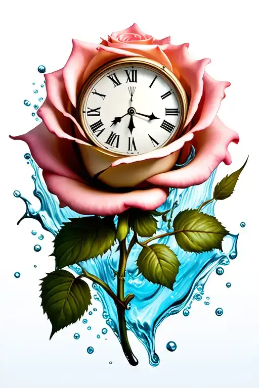 Rose With Clock Face With Water Flowing Around It