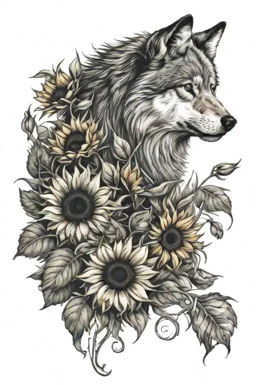 Wolf And Sunflower Growing