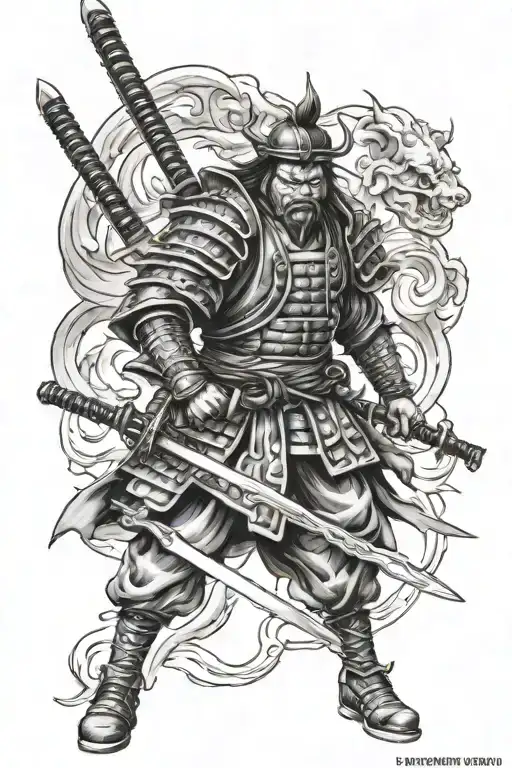 Samurai Tattoo Design Carrying A Sword With A Demon Face