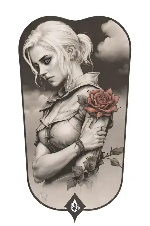 Ciri Standing With Rose In Thunderstorm