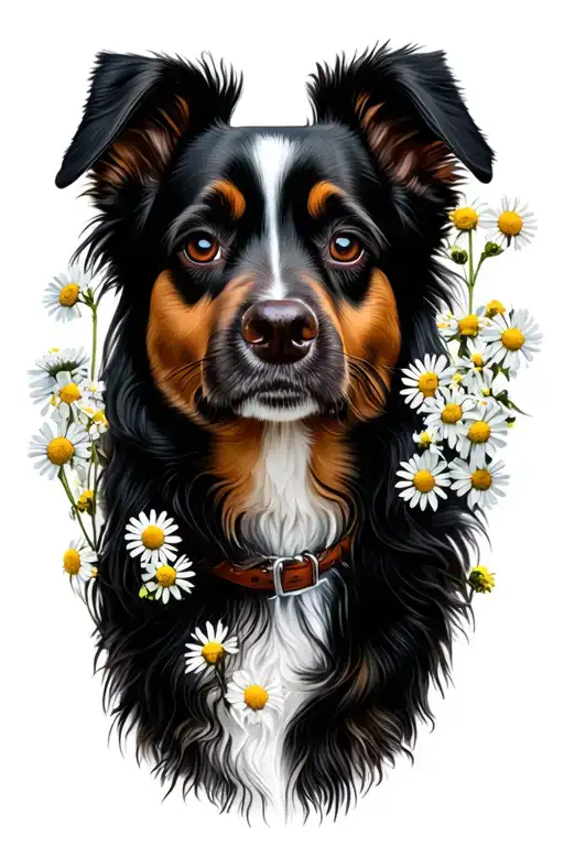 Girl With A Dog With A Chamomile Frame