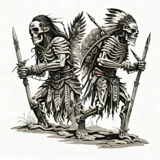 Native American Skeleton Warriors Battle Landscape