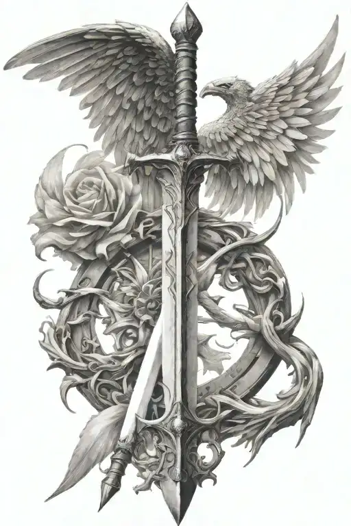 Sword With Demon Wing On The Left And An Angel Wing On The Right
