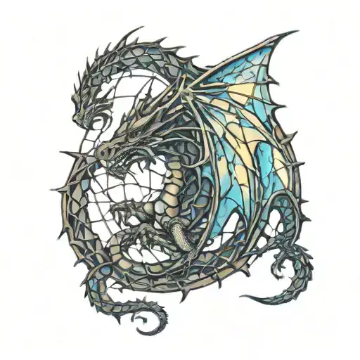 Dragon Made Of Stained Glass Wrapped In Barbed Wire