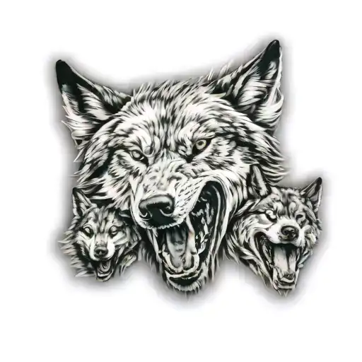 Wolf Sleeve With Wolf Face And Wolves Fighting