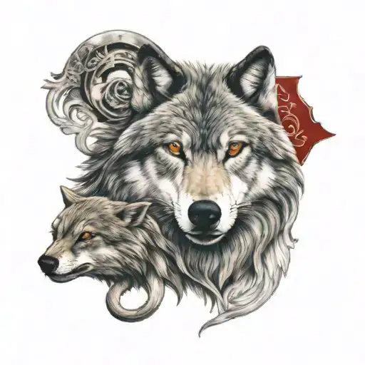 Wolf And A White Snake With Red Eyes