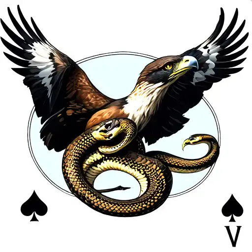 Hawk Fighting With A Snake Within A Ace Of Spades