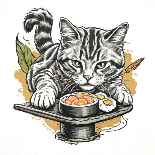 A Cat Eating Sushi