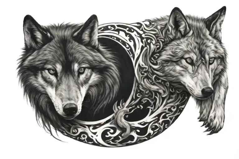 Ying Yang Black And White Wolfs