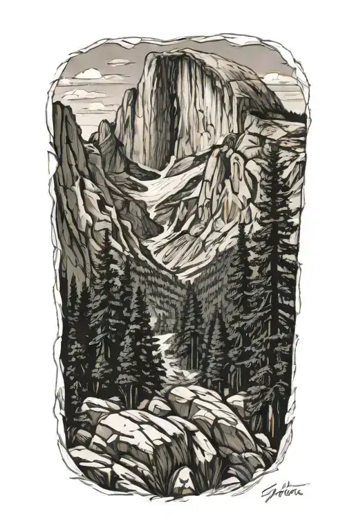 Mt Whitney Summit Beside Half Dome With Trail Going Through Forest